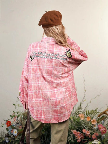 アクティブも綺麗も叶う 刺繍 カジュアル チェック柄 全2色 カップル シャツ E-9166