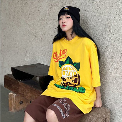 話題沸騰中 おしゃれ度高め 活躍する優秀アイテム プリント 半袖 Tシャツ E-9325