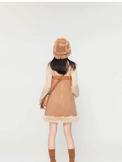 アクティブも綺麗も叶う  求めてたデザイン ぬいぐるみジャケットⅹサスペンダースカートセットE-9915