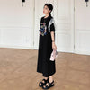おすすめ ファッション レース 切り替え プリント Tシャツ カットソー ワンピース＜ins-8535＞