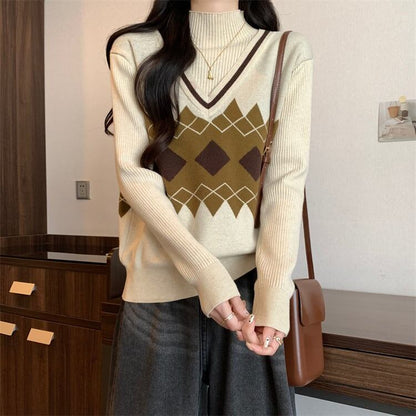 人気上昇中 レイヤード風 おしゃれ度高め 全2色 ニットトップスE-9583