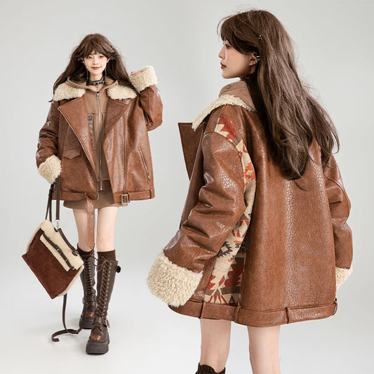 絶対流行 アバンギャルド おしゃれ度高め 切り替え 上品 Pu レザーコットンコート E-9883