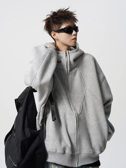 ファッション感満々 切り替え 2色選択 男女兼用 ジップアップパーカーE-12543