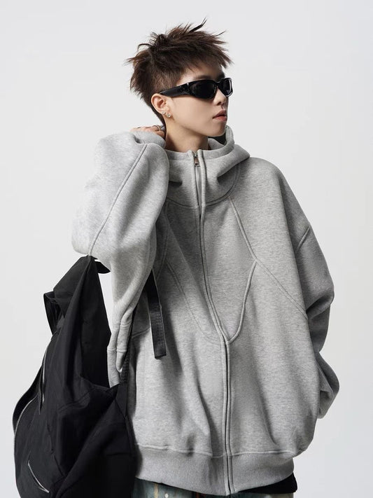 ファッション感満々 切り替え 2色選択 男女兼用 ジップアップパーカーE-12543