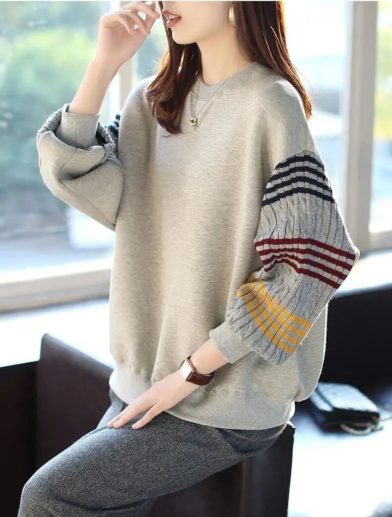 おすすめ スタイルアップ 定番シンプル 切り替え ニットトップスE-9545