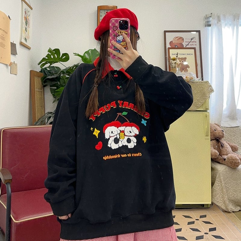 大人可愛い刺?ロゴワンちゃんスウェット全2色E  -4595