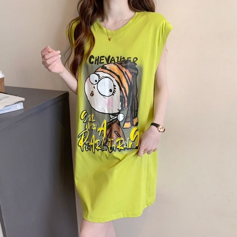 真夏も快適 着心地良い ファッション感満々 プリント全4色 ノースリーブ Tシャツ カットソーE-9161