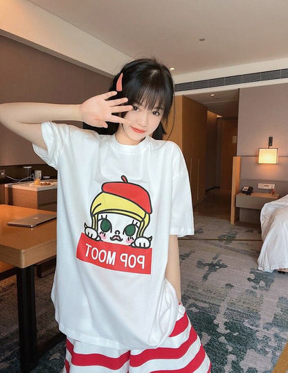 夏に嬉しい機能付き パジャマ 真夏も快適 全2色 半袖トップスⅹショートパンツセットE-9183