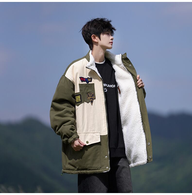 【裏起毛】質感のいい 配色切替 リバーシブル 裏ボア  オーバーサイズ ジャケットE-12581