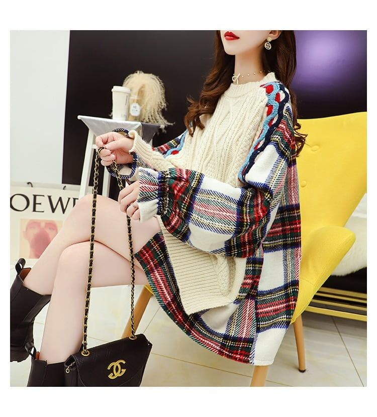 着?せレイヤード風   切り替えニットセーター二色ありE-4093