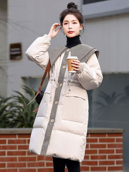 都市ファッショ デザイン オシャレ 切り替え 2色選択 ロングダウンジャケット E-9739