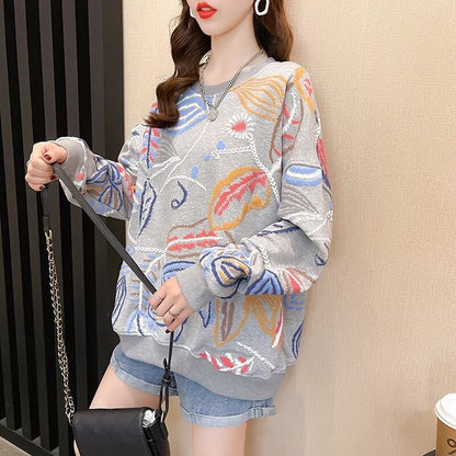 質感のいい刺?スウェット五色ありトップスE-4153