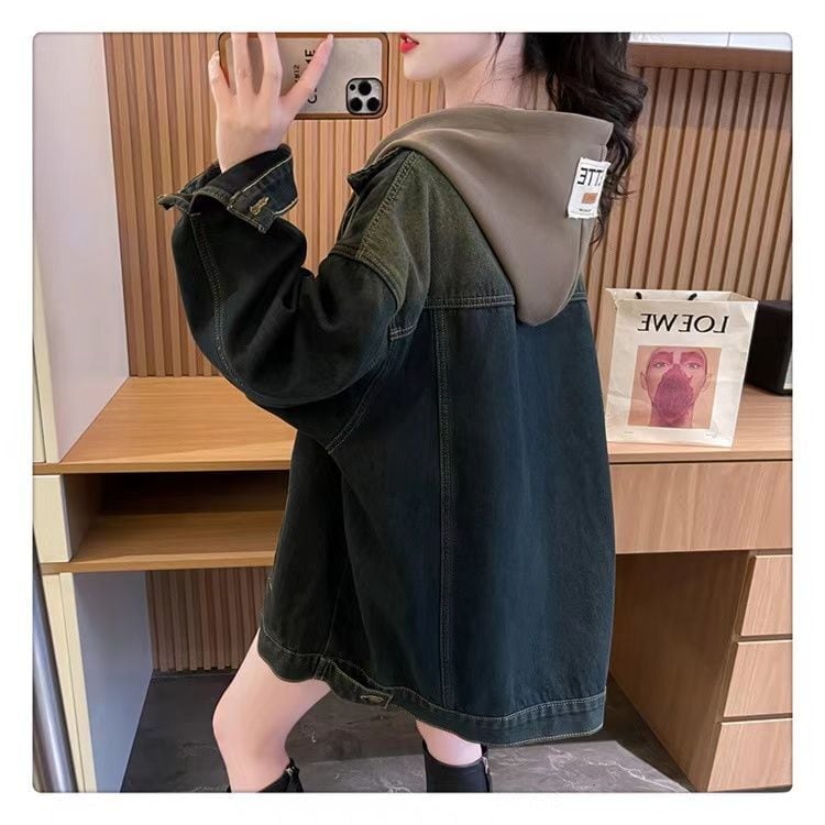 おすすめ トレンドアイテム 存在感抜群 フード付き デニムジャケットゆったりコートE-9888