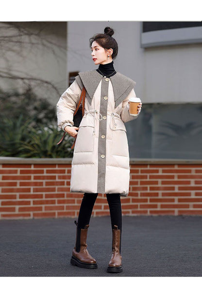 都市ファッショ デザイン オシャレ 切り替え 2色選択 ロングダウンジャケット E-9739