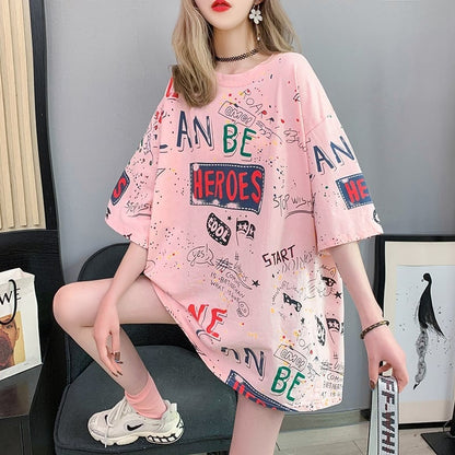 スタイリッシュ 一目惚れ 切り替え プリント Tシャツ カットソー＜ins-3540＞