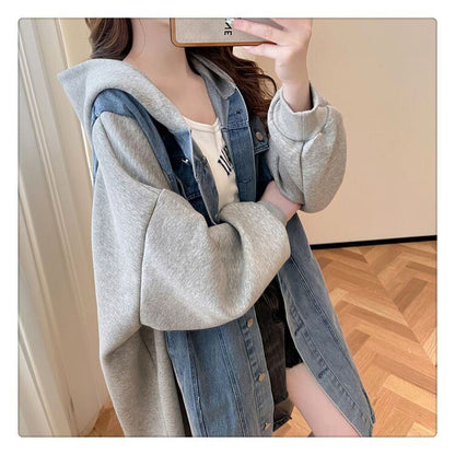 都市ファッショ デザイン オシャレ デザイン性抜群 デニム 切り替え ゆったりコートE-9804