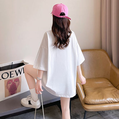 柔らかくて優しい印象 ゆったり ファッション感満々 ロング丈 3色半袖TシャツE-9206