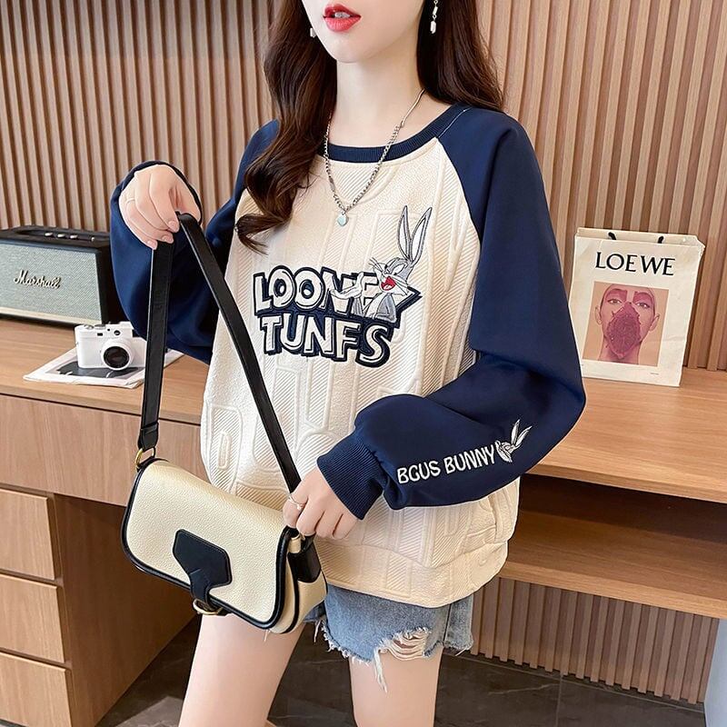 合わせやすい刺?ロゴゆったり厚手ラグランスリーブ   スウェット全2色E-4613