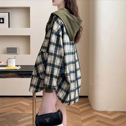 スタイルアップ効果抜群 チェック柄 カジュアル 2色選択 シャツ E-10724