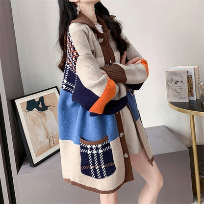 着心地良い 折り襟 大好評 長袖 切り替えカーディガンE-2193