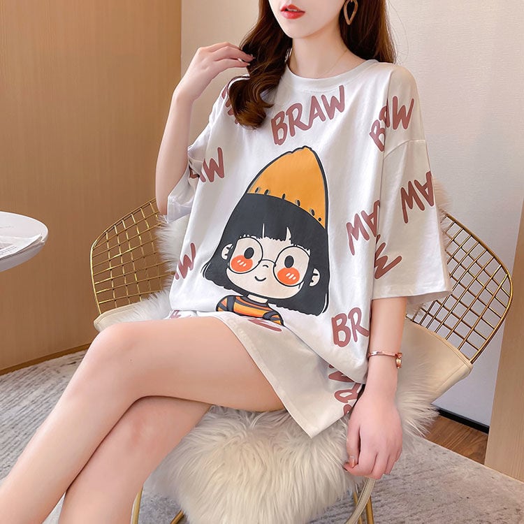 新商品 好感度満載 ラウンドネック プリント Tシャツ カットソー＜ins-8477＞