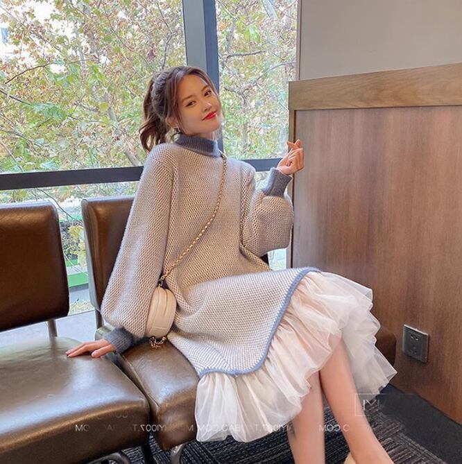 大人可愛いスウィートニットワンピース全2色E-4314