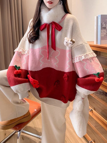 人気爆発中 トレンドアイテム 存在感抜群 大人可愛い カラーマッチング 2色選択ニットトップスE-10584