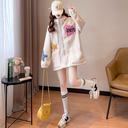 流行新作 美人度アップ 目を奪われる カジュアル 3色選択 ラムフリース コート ボアジャケットE-9792