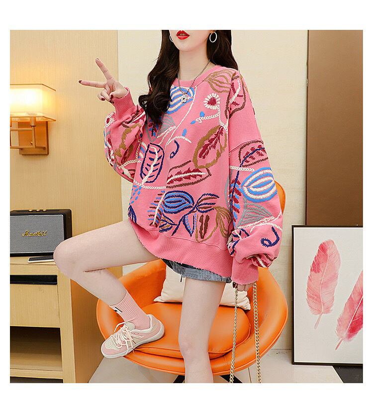 質感のいい刺?スウェット五色ありトップスE-4153