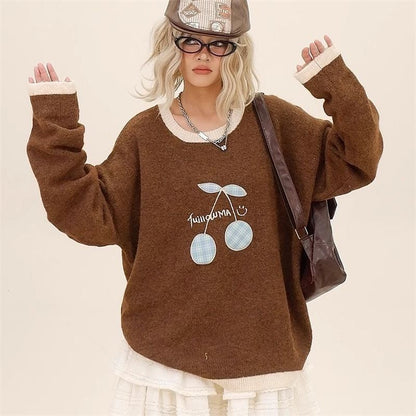 【裏起毛】存在感抜群 切り替え トレンドアイテムEweet系可愛い 2色選択 ニットトップスE-10702