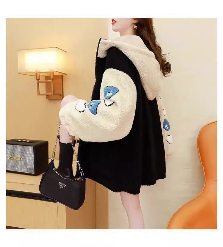 売り切れ必至 カジュアル 快適トップス 刺繍 切り替え 2色選択 ラムフリース コート ボアジャケットE-9766