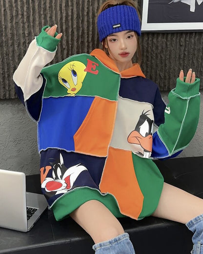 快適トップス カラーマッチング おしゃれ度高め 切り替え 2色選択 パーカーE-9361