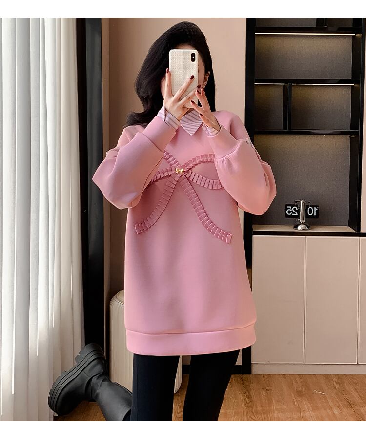 好感度UP レイヤード風 柔らかくて優しい印象 切り替え プラスベルベット 全3色 スウェットE-9809