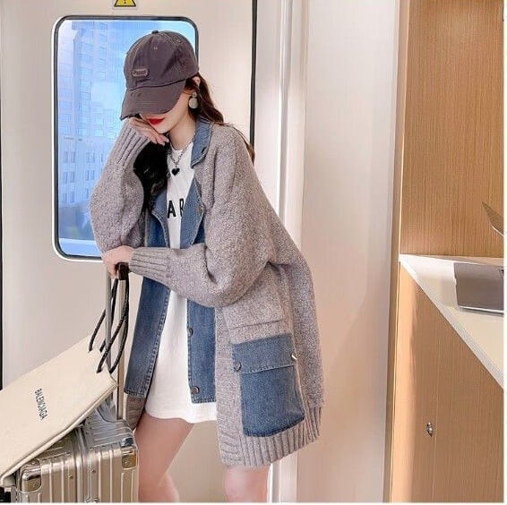 スタイルアップ効果抜群 上質 柔らかくて優しい印象 切り替え 3色選択 ニットトップスE-9676