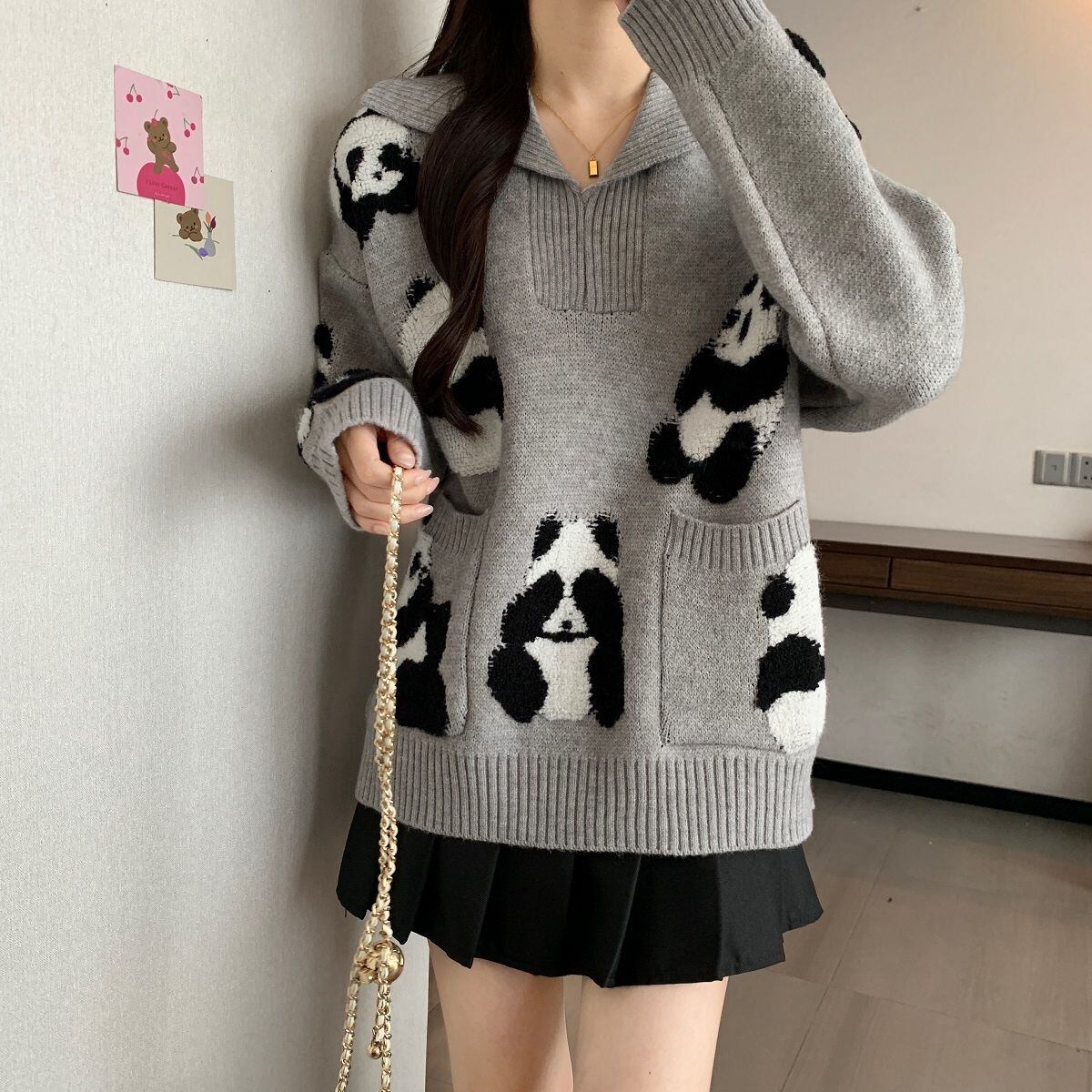 都市ファッショ デザイン オシャレ 海外トレンド 柔らかくて優しい印象 ニットトップスE-9630