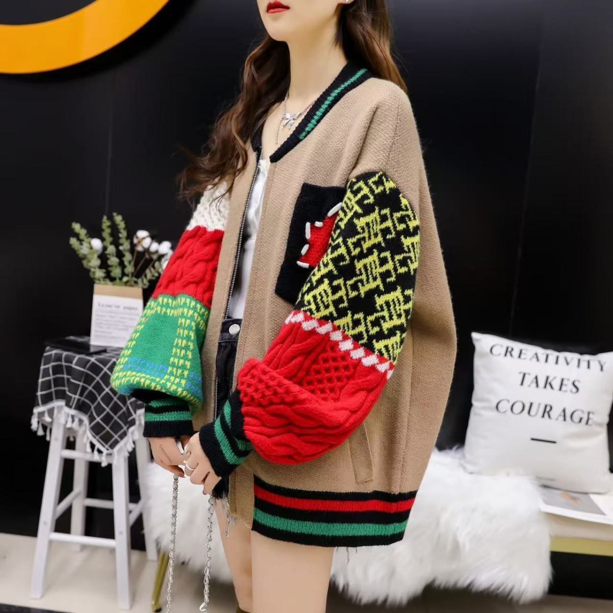 絶対欲しい 高見えデザイン 快適トップス ストライプ柄 4色選択 ニットトップスE-10025