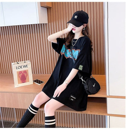 組み合わせやすい 数字ロゴ アルファベット プリントTシャツ ゆったり半袖＜ins-6527＞