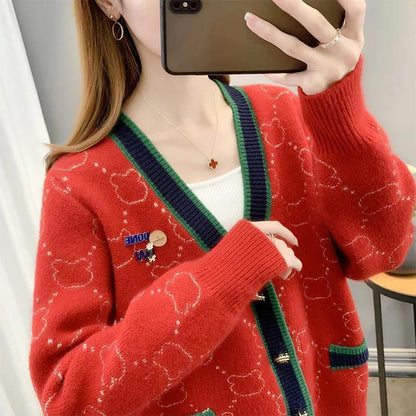 都市ファッショ デザイン オシャレ 上質 切り替え 4色選択 ニットトップスE-9666