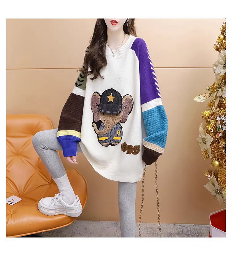 超人気 スタイルアップ ファッション感満々 切り替え 2色選択ニットトップスE-9940