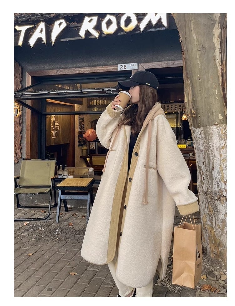 着回し力抜群 暖かい服,ゆったりとしたアウターウェア カジュアル フェイク ラムウール ロング コート E-9983