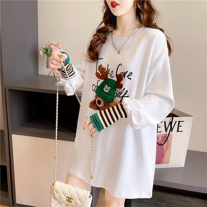 着心地抜群 ラウンドネック 好感度満載 カートゥーンプリント シャツ ブラウスE-2664