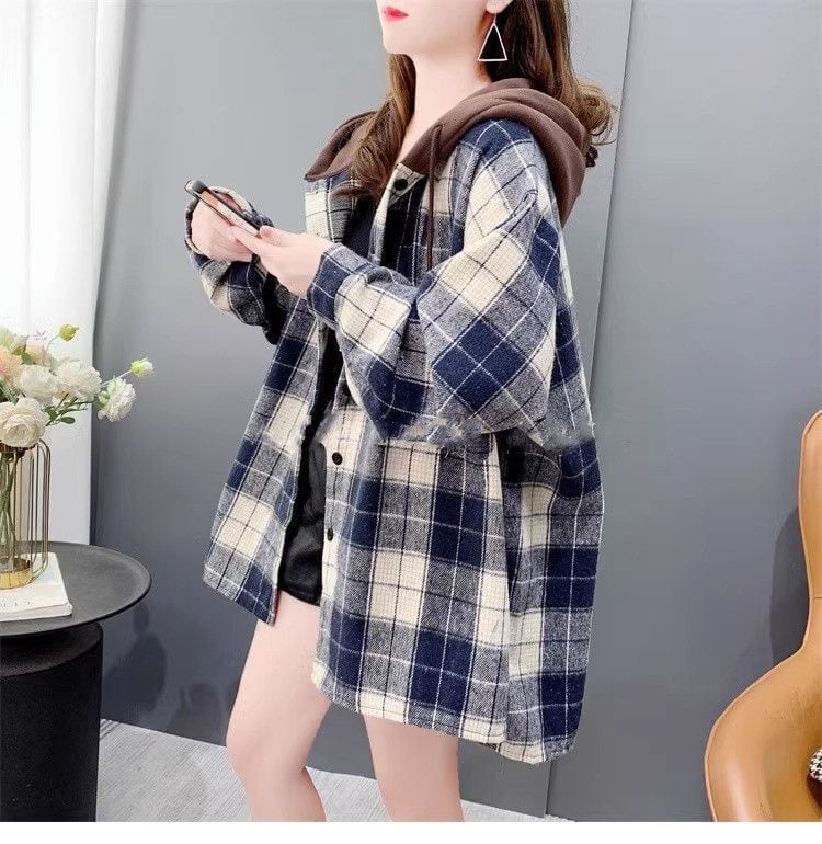 【裏起毛】好感度UP カジュアル 定番シンプル チェック柄 2色選択 プラスベルベット シャツ E-9685