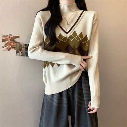 人気上昇中 レイヤード風 おしゃれ度高め 全2色 ニットトップスE-9583