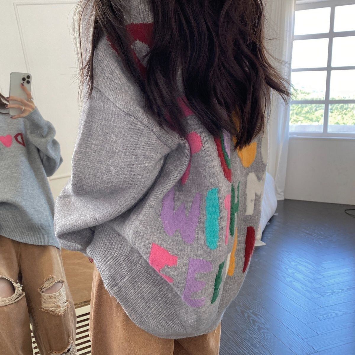 存在感抜群 韓国風ファッション トレンドアイテム カジュアル 3色選択 ニットトップスE-10642