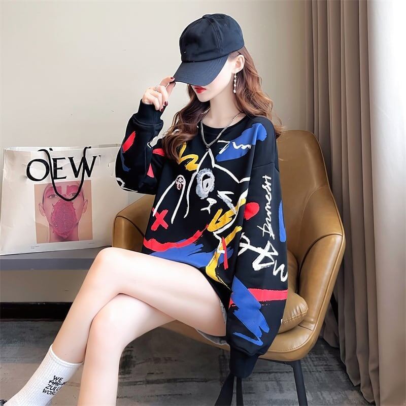 美人度アップ プリント ファッション スウェット パーカーE-3694