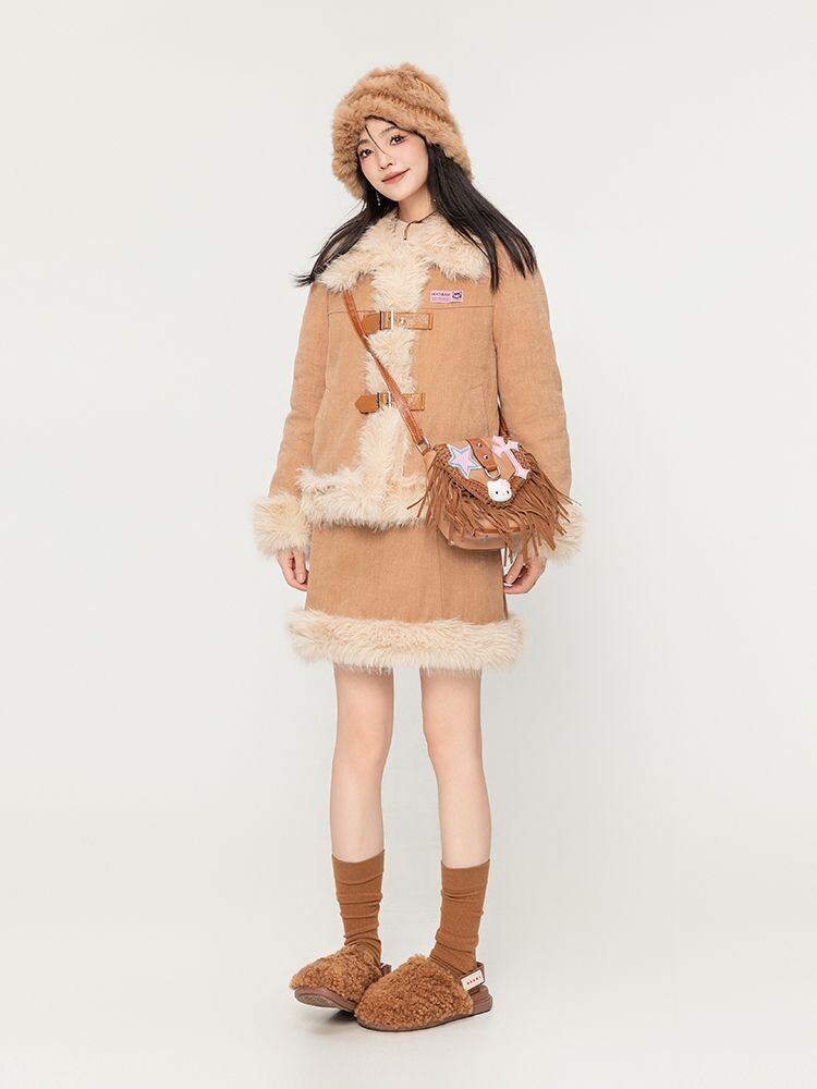 アクティブも綺麗も叶う  求めてたデザイン ぬいぐるみジャケットⅹサスペンダースカートセットE-9915