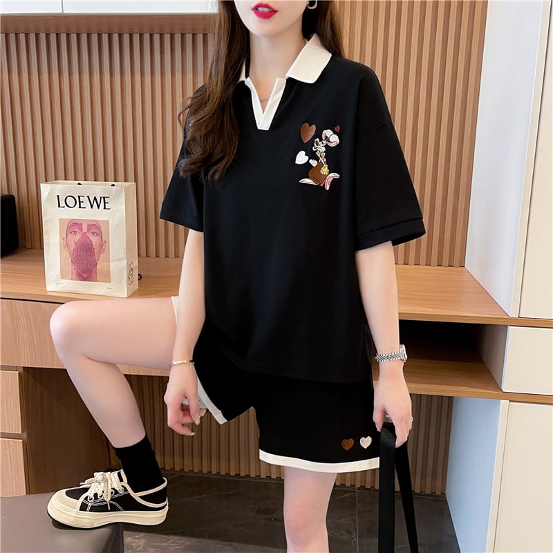 定番シンプル カジュアル  切り替え 半袖Ｔシャツⅹパンツセット全3色 <ins-8267>