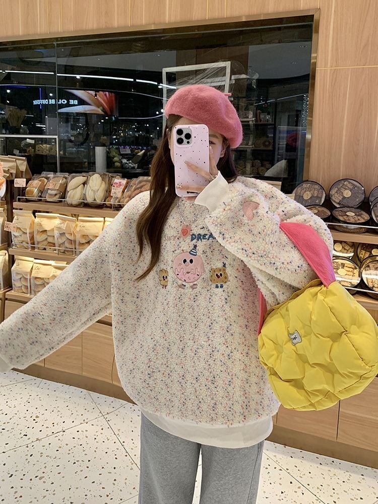 絶対欲しい刺?ロゴもこもこボアスウェット全2色E-4548