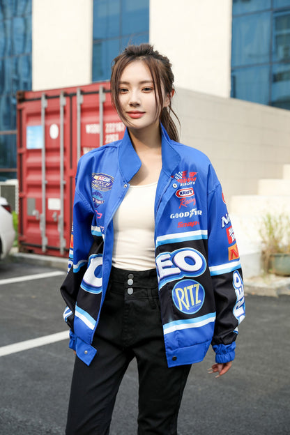 【人気急上昇中】ユニセックス   スポーティーなブループリントのカジュアルジャージE-5090