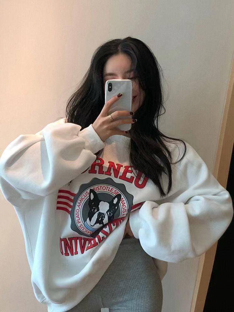 【裏起毛あり】優しい雰囲気 キュート ファッション カジュアル 2色 スウェットE-10175